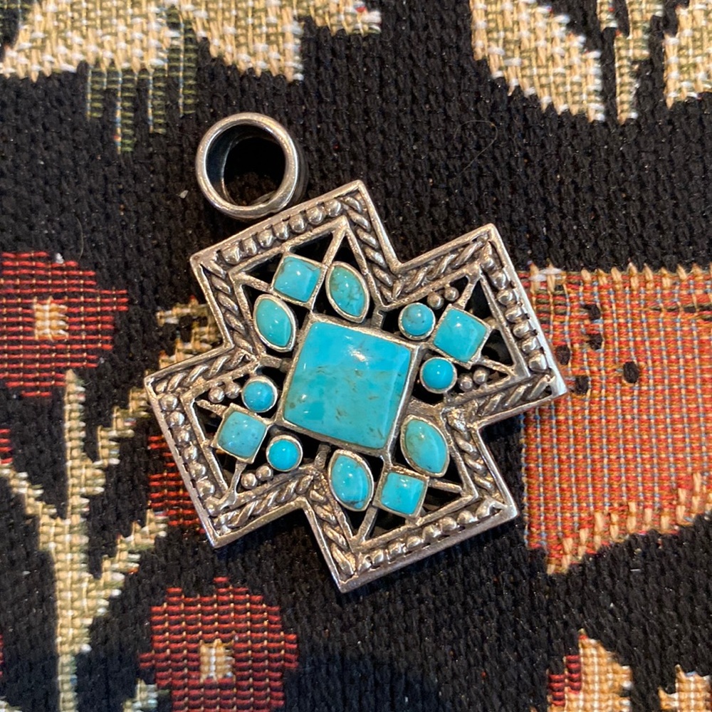 Greek cross sterling silver and turquoise